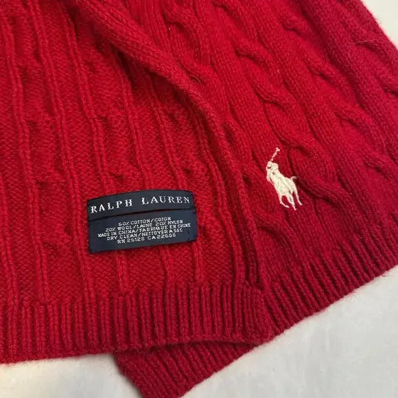 Classic Ralph Lauren quiet luxury Cable Knit Scarf in Crimson Red